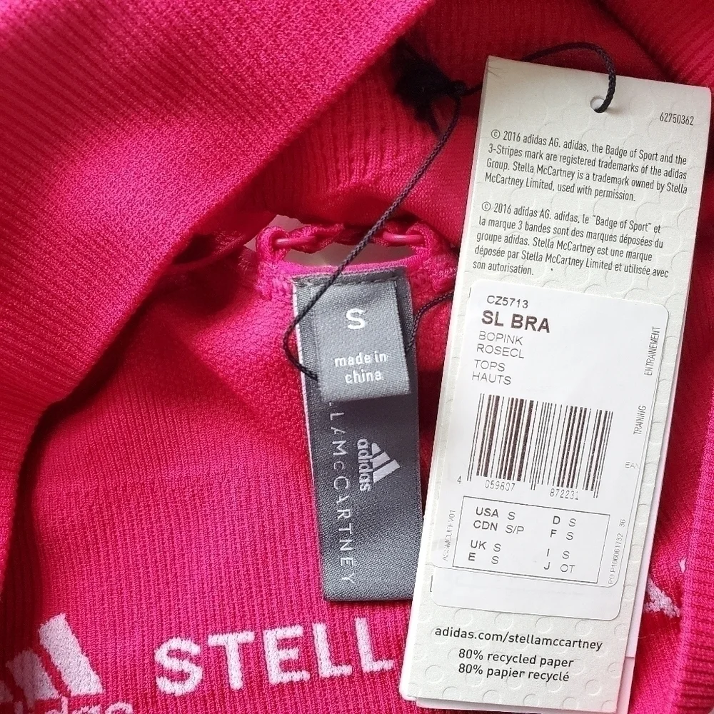 New Adidas by Stella McCartney Seamless Sports Bra In Bold Pink NWT Small